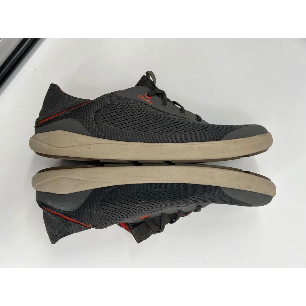 OluKai Nohea Moku Mens Charcoal Gray Mesh Boat Shoes Sneakers Drop-In Heel sz 13